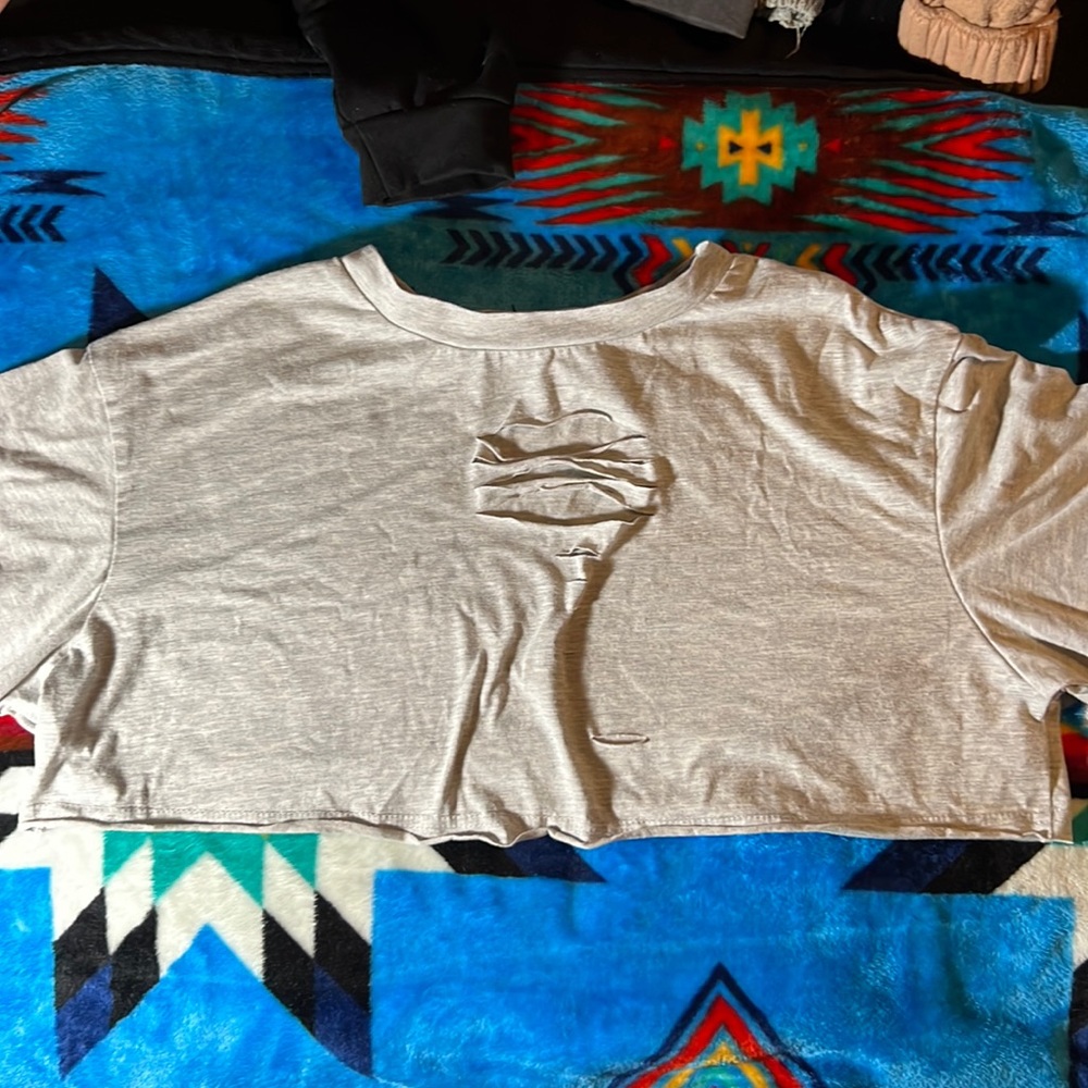 Gray crop top with rips